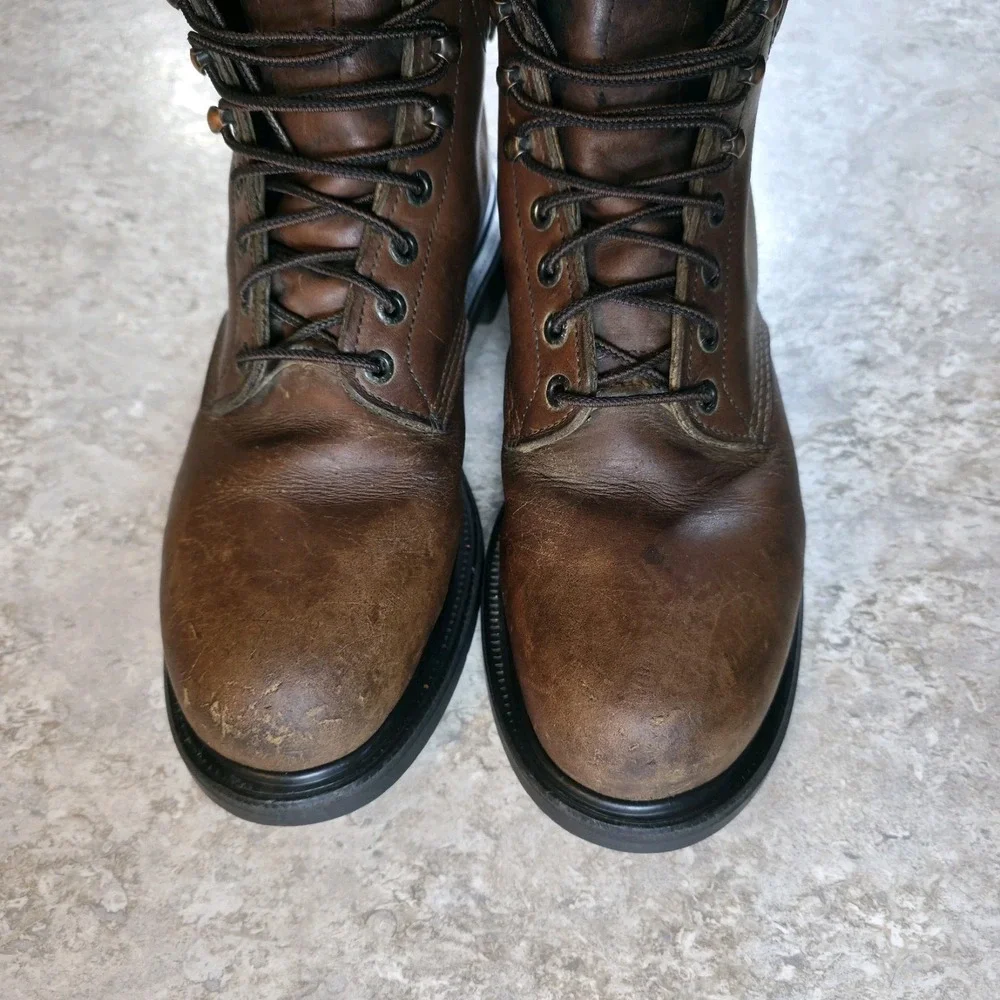 Vintage Red Wing Boots Men's 8.5 D Brown Leather Safety Steel Toe USA Made 2245